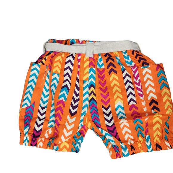 Sado NWT orange geometric colorfull shorts with tan tie belt summer spring sz 6 - Picture 7 of 8